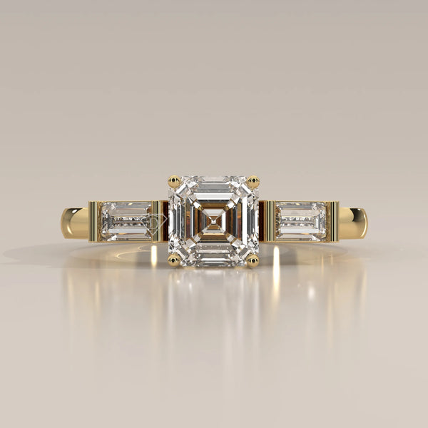 Side Profile: Radiant Diamond Ring with Three-Stone Setting in Yellow Gold – Lab Grown – Driona Jewels