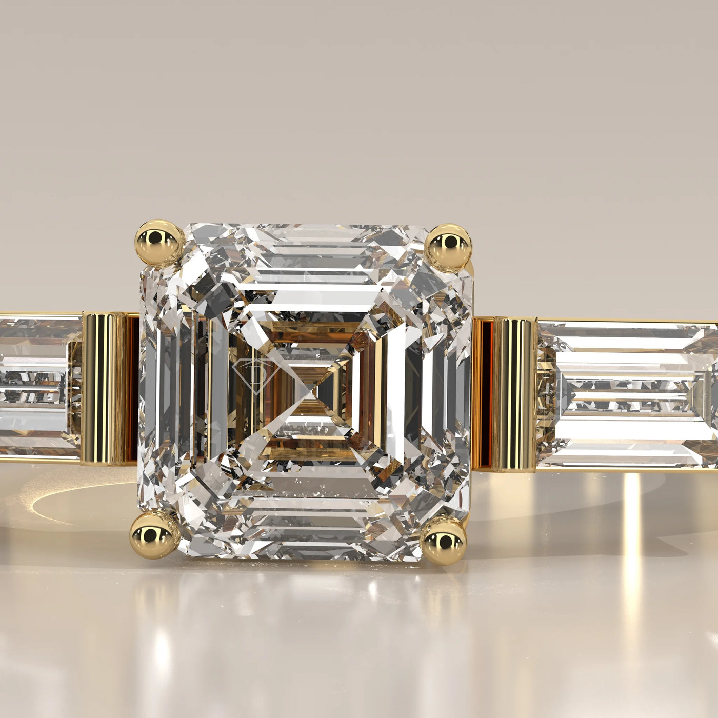 Stone Detail: Radiant Lab Grown Diamonds in Three-Stone Setting – Yellow Gold – Driona Jewels