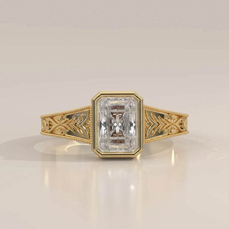 Front View: Radiant Diamond Ring with Prong Setting in Yellow Gold – Lab Grown – Driona Jewels