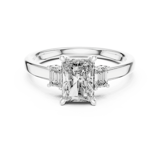 Driona Jewels Radiant Cut Three Stone Engagement Ring with Emerald Diamonds