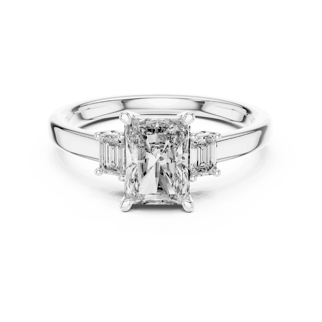 Driona Jewels Radiant Cut Three Stone Engagement Ring with Emerald Diamonds
