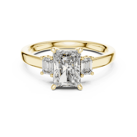 Driona Jewels Radiant Cut Three Stone Engagement Ring with Emerald Diamonds