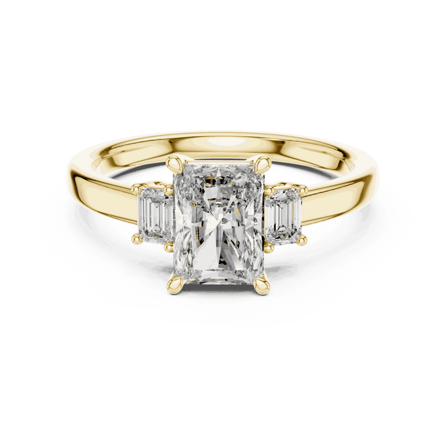 Driona Jewels Radiant Cut Three Stone Engagement Ring with Emerald Diamonds