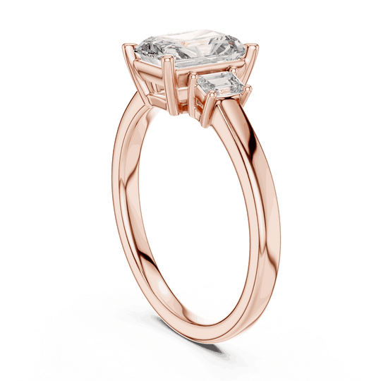 Driona Jewels Radiant Cut Three Stone Engagement Ring with Emerald Diamonds