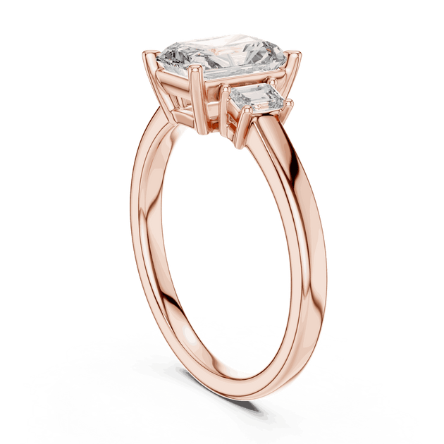 Driona Jewels Radiant Cut Three Stone Engagement Ring with Emerald Diamonds