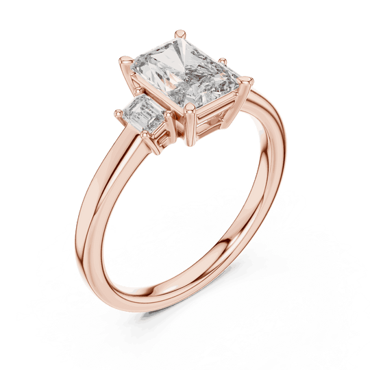 Driona Jewels Radiant Cut Three Stone Engagement Ring with Emerald Diamonds
