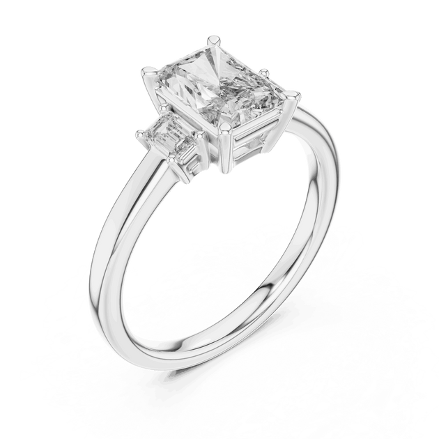 Driona Jewels Radiant Cut Three Stone Engagement Ring with Emerald Diamonds