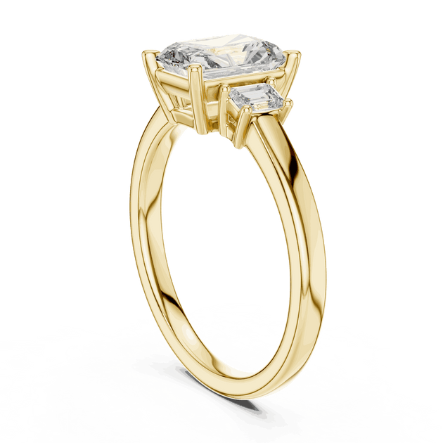 Driona Jewels Radiant Cut Three Stone Engagement Ring with Emerald Diamonds