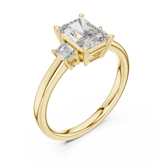 Driona Jewels Radiant Cut Three Stone Engagement Ring with Emerald Diamonds