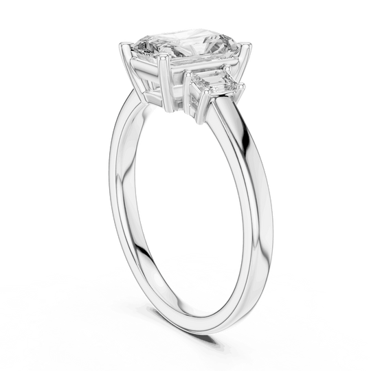 Driona Jewels Radiant Cut Three Stone Engagement Ring with Emerald Diamonds