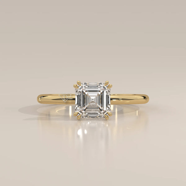 Side Profile: Radiant Diamond Engagement Ring with Solitaire Setting in Yellow Gold – Lab Grown – Driona Jewels