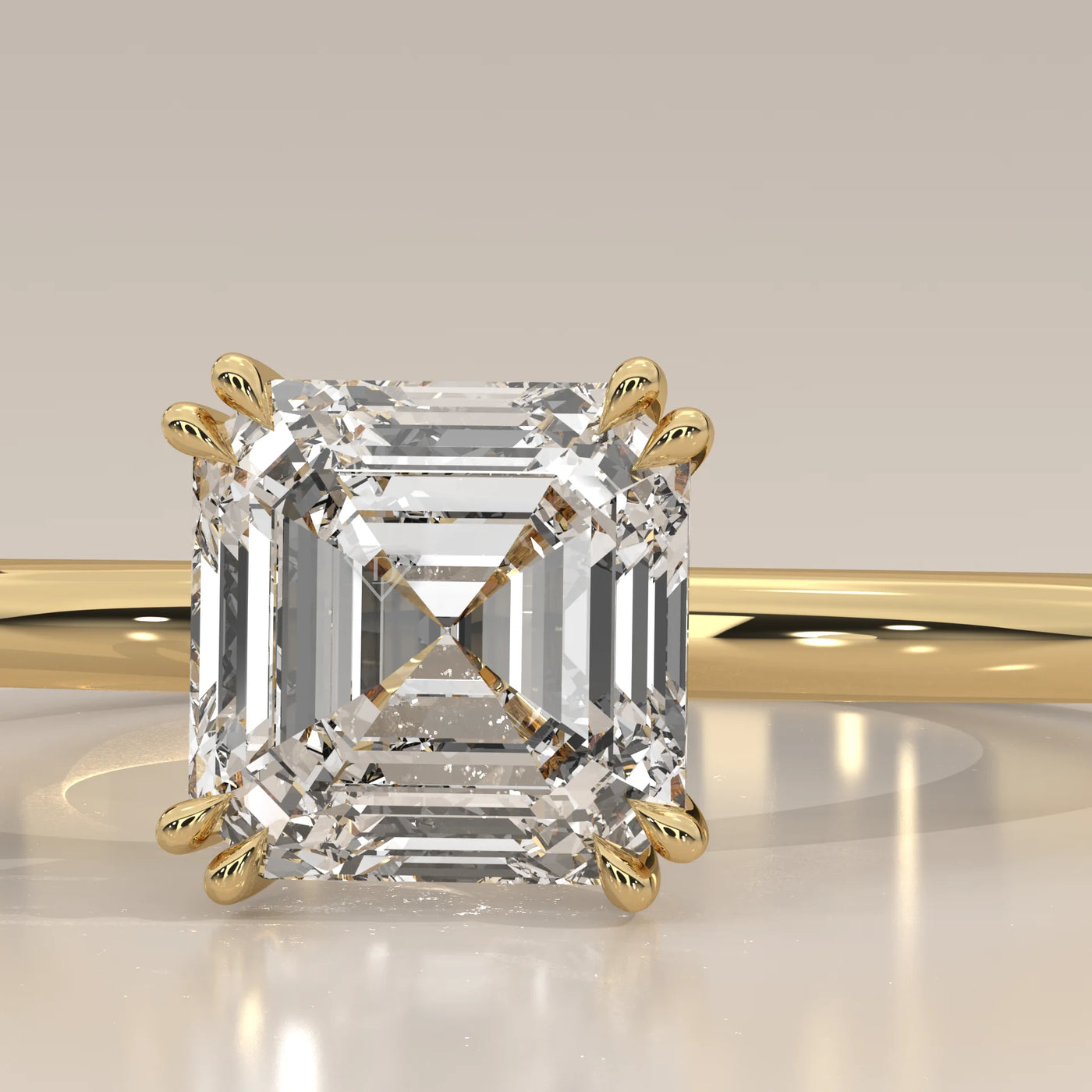 Stone Detail: Radiant Lab Grown Diamonds in Solitaire Setting – Yellow Gold – Driona Jewels