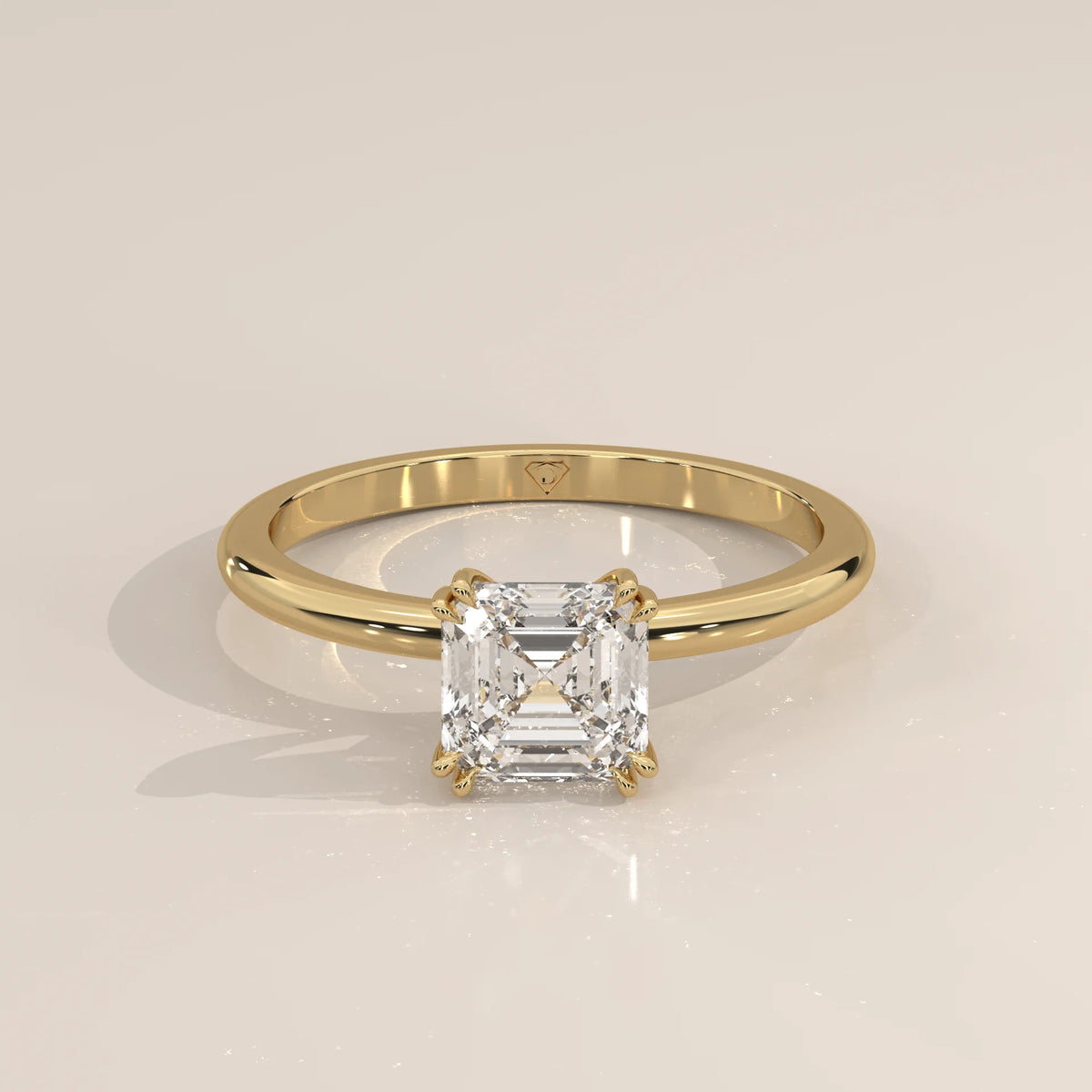 Three-Quarter View: Radiant Diamond Engagement Ring with Solitaire Setting in Yellow Gold – Lab Grown – Driona Jewels