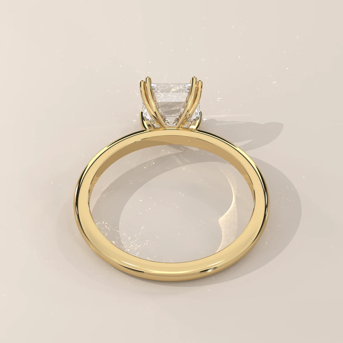 Top View: Radiant Diamond Engagement Ring with Solitaire Setting in Yellow Gold – Lab Grown – Driona Jewels