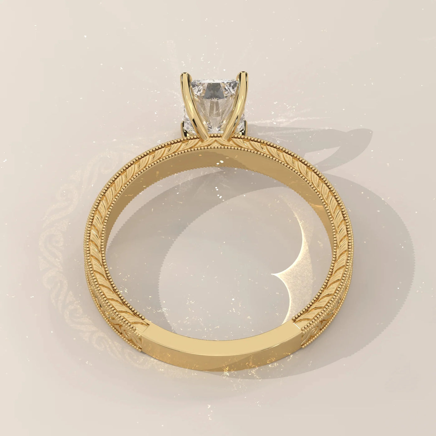 Front View: Radiant Diamond Ring with Solitaire Setting in Yellow Gold – Lab Grown – Driona Jewels