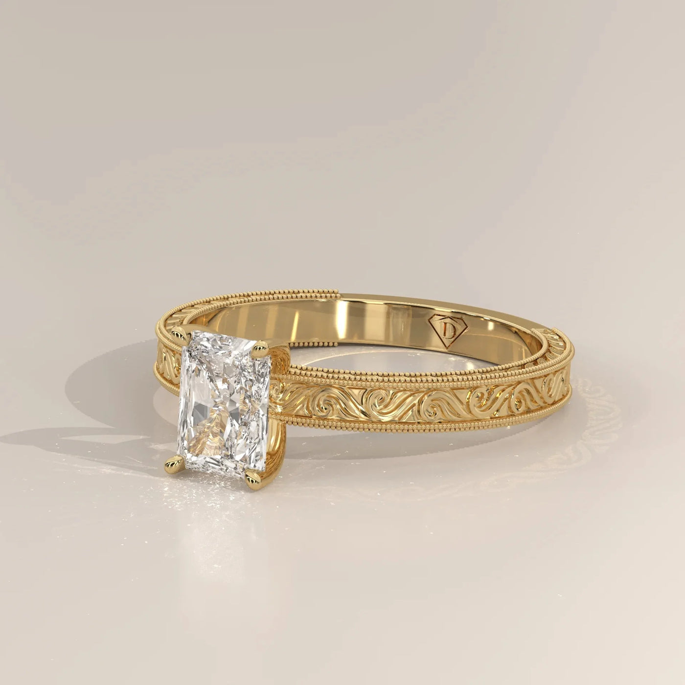 Side Profile: Radiant Diamond Ring with Solitaire Setting in Yellow Gold – Lab Grown – Driona Jewels