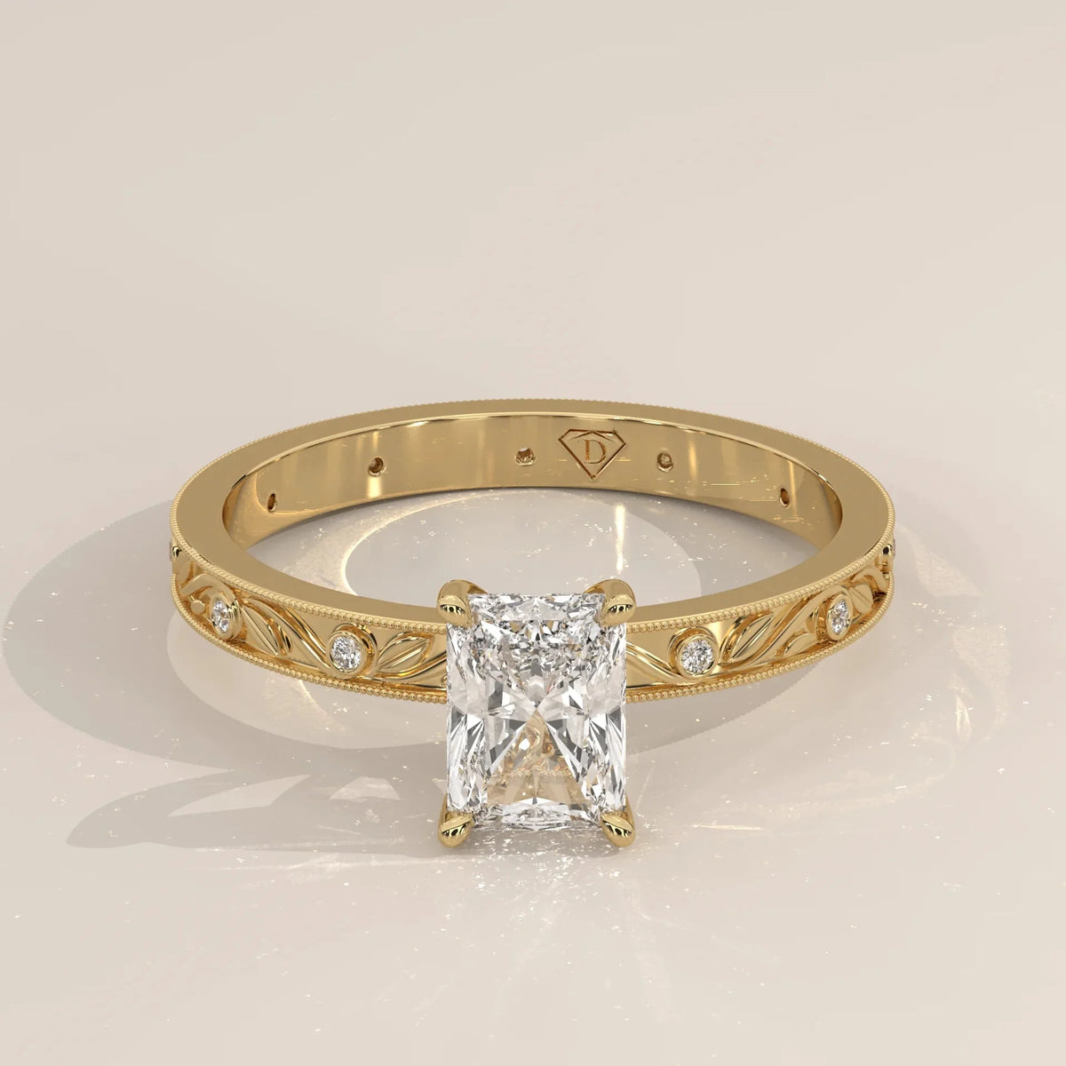 Side Profile: Radiant Diamond Ring with Solitaire Setting in Yellow Gold – Lab Grown – Driona Jewels