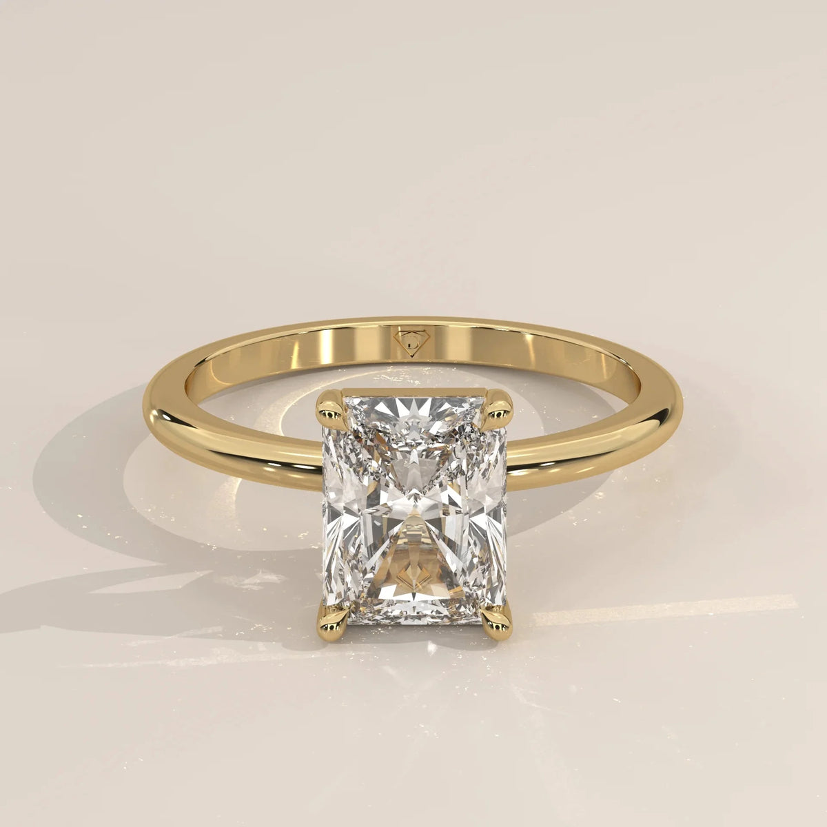 Front View: Radiant Diamond Ring with Solitaire Setting in Yellow Gold – Lab Grown – Driona Jewels