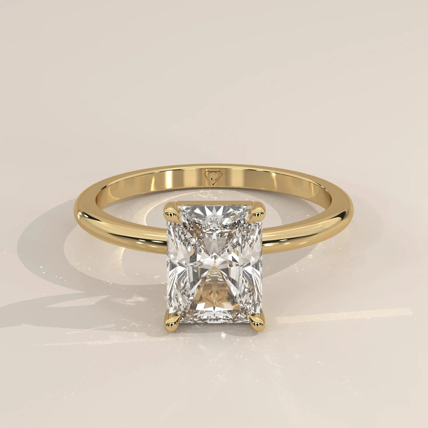 Front View: Radiant Diamond Ring with Solitaire Setting in Yellow Gold – Lab Grown – Driona Jewels