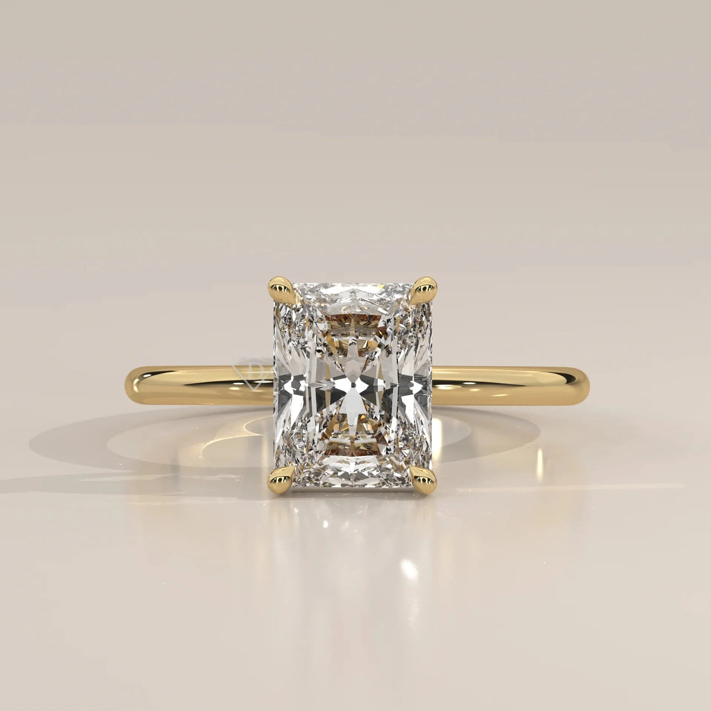 Front View: Radiant Diamond Ring with Solitaire Setting in Yellow Gold – Lab Grown – Driona Jewels