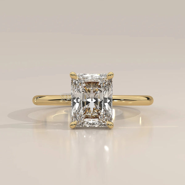 Front View: Radiant Diamond Ring with Solitaire Setting in Yellow Gold – Lab Grown – Driona Jewels