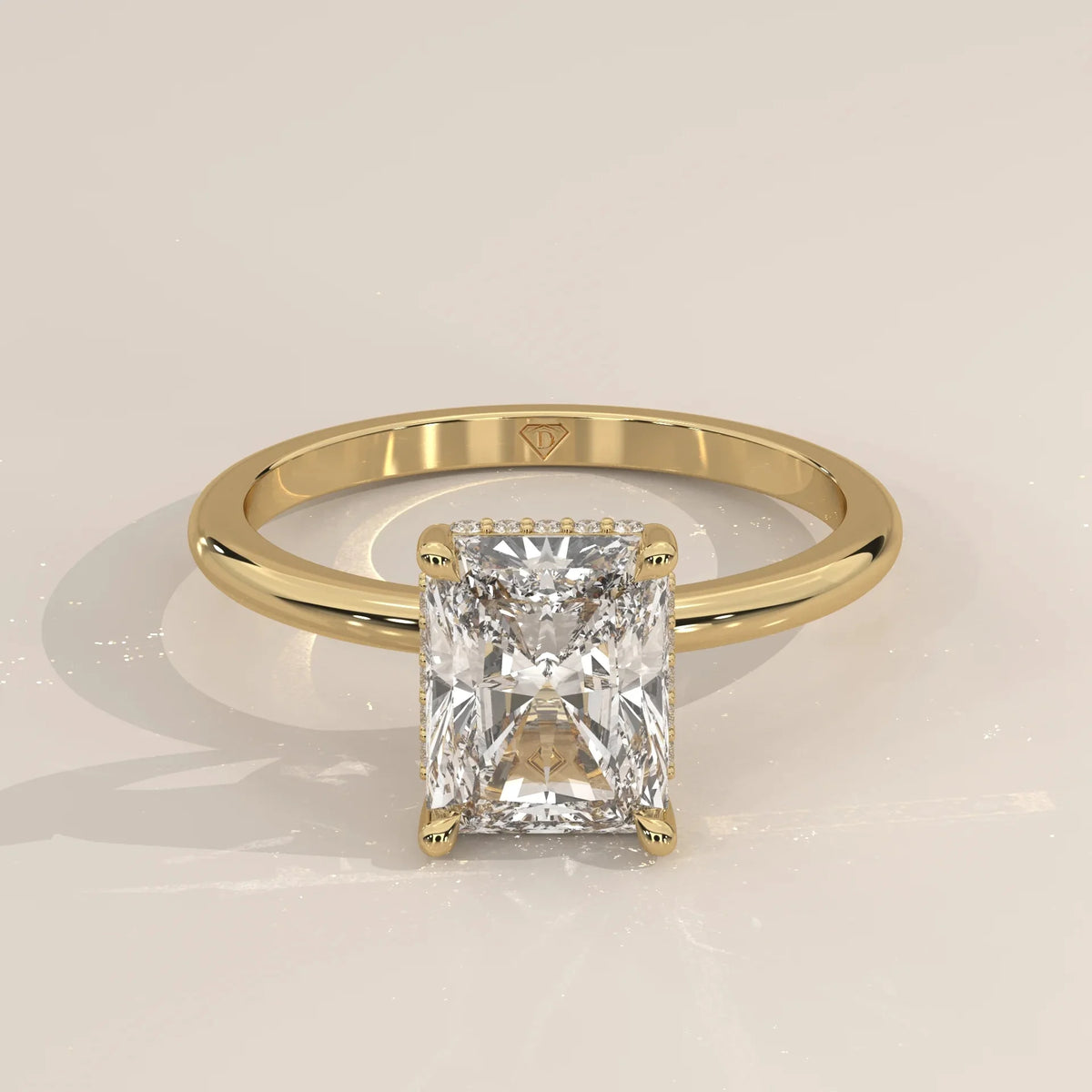 Front View: Radiant Diamond Ring with Solitaire Setting in Yellow Gold – Lab Grown – Driona Jewels