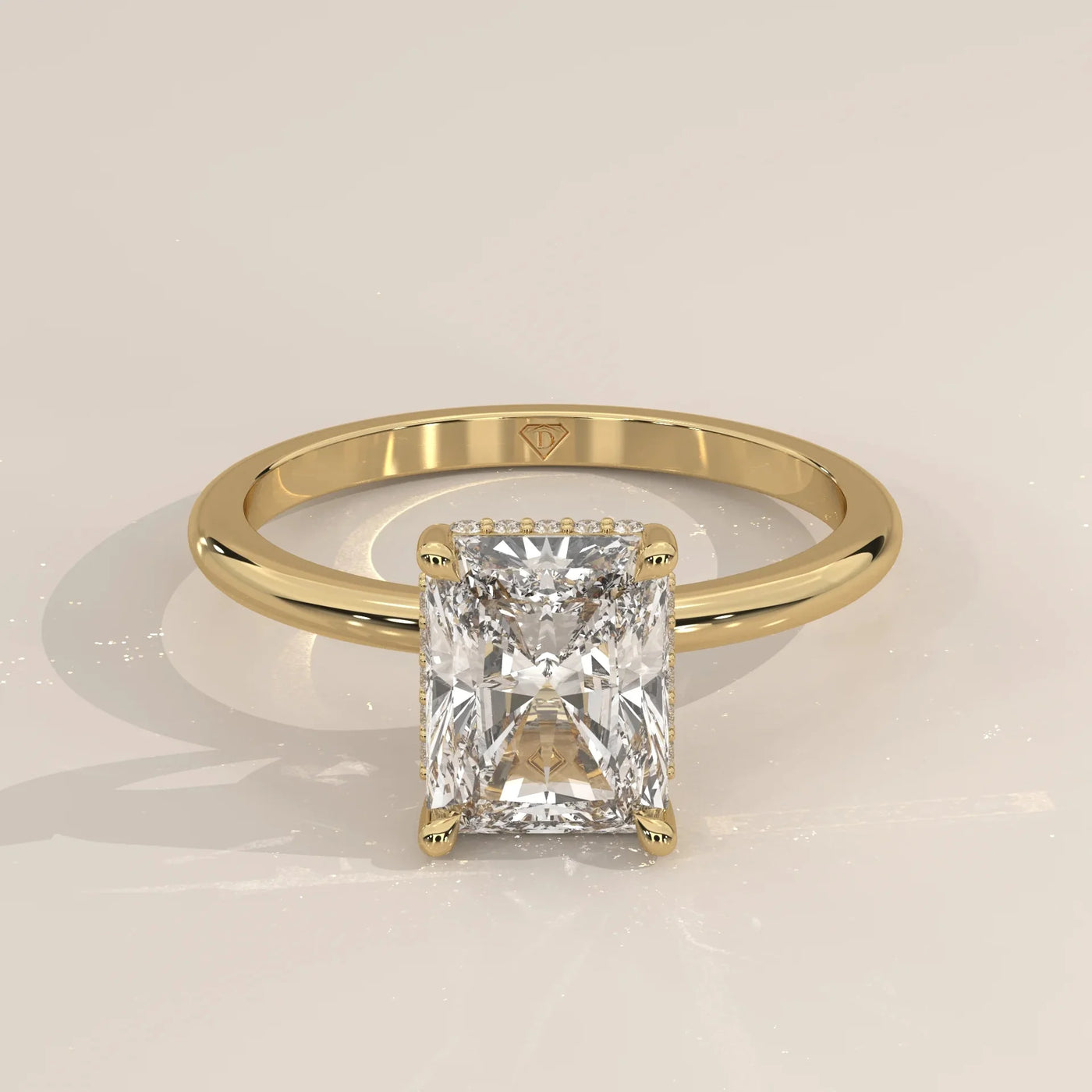 Front View: Radiant Diamond Ring with Solitaire Setting in Yellow Gold – Lab Grown – Driona Jewels