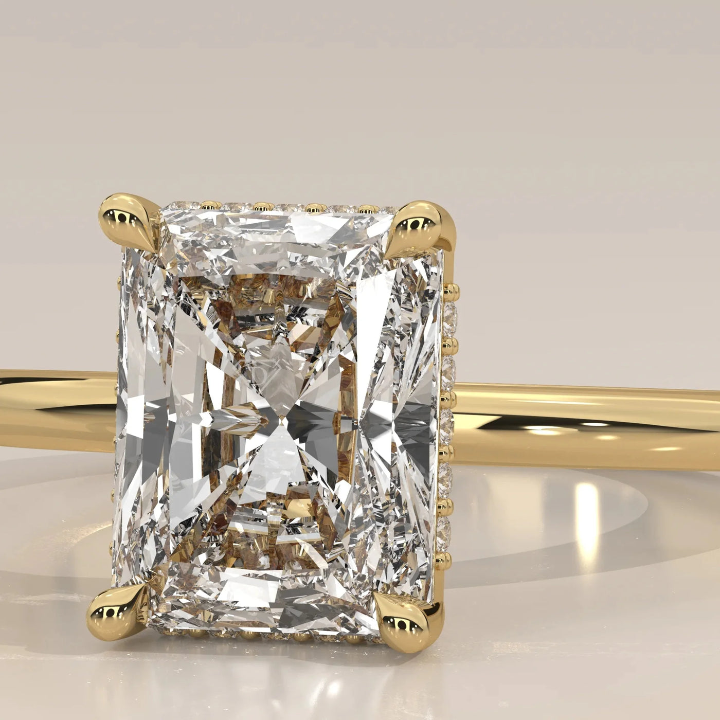 Front View: Radiant Diamond Ring with Solitaire Setting in Yellow Gold – Lab Grown – Driona Jewels