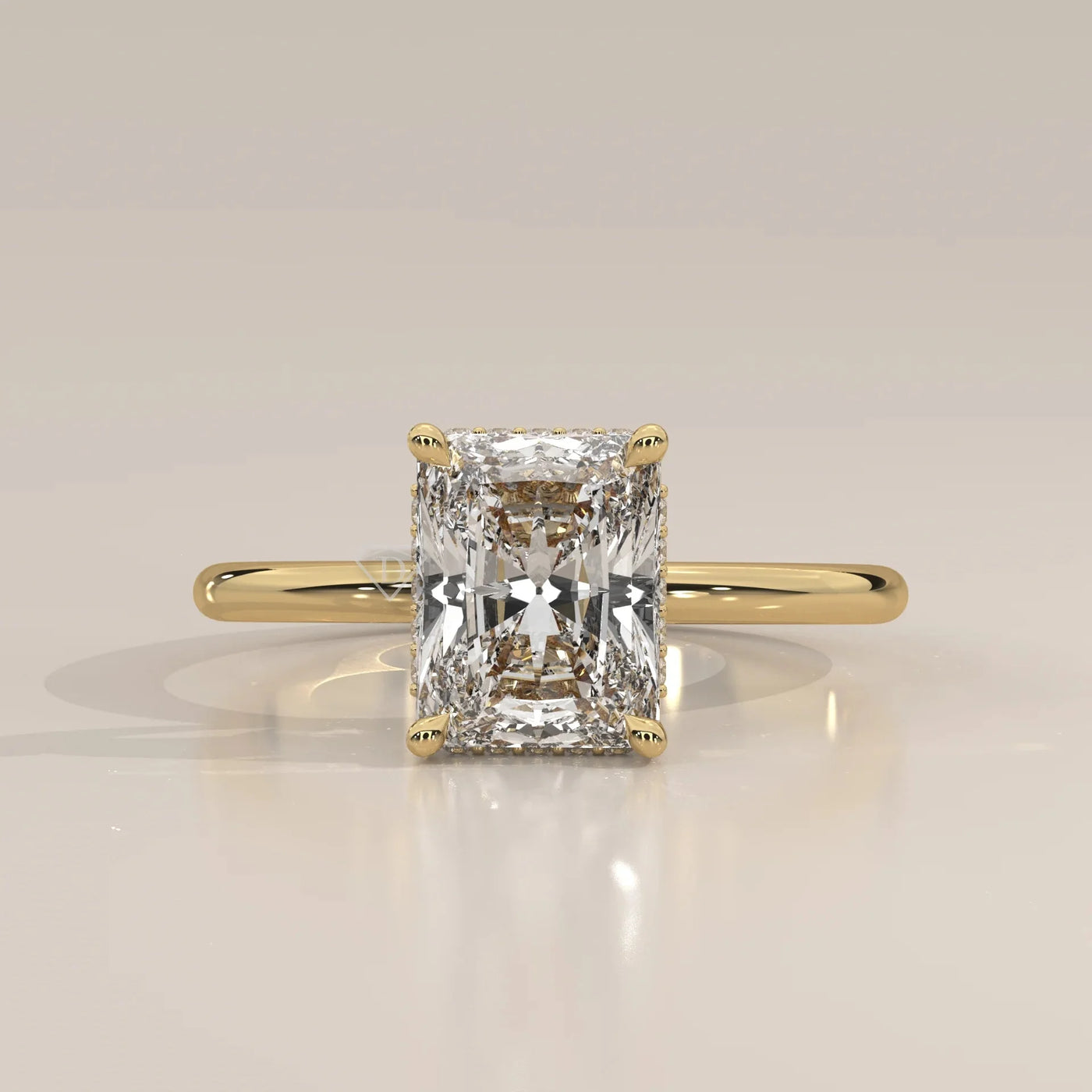 Front View: Radiant Diamond Ring with Solitaire Setting in Yellow Gold – Lab Grown – Driona Jewels
