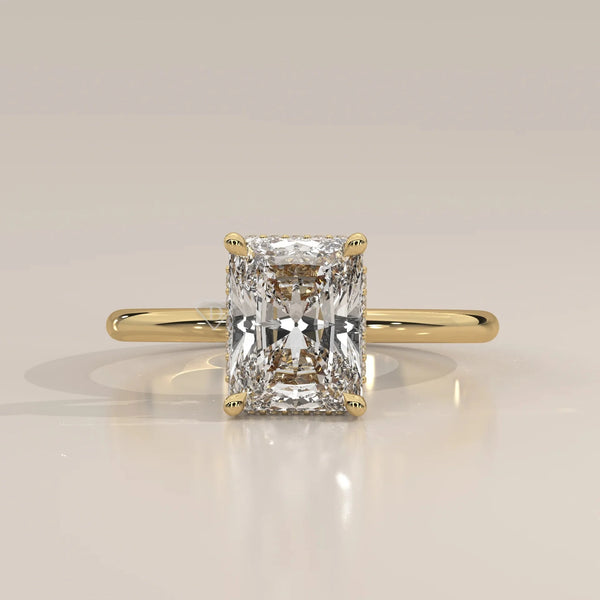 Front View: Radiant Diamond Ring with Solitaire Setting in Yellow Gold – Lab Grown – Driona Jewels