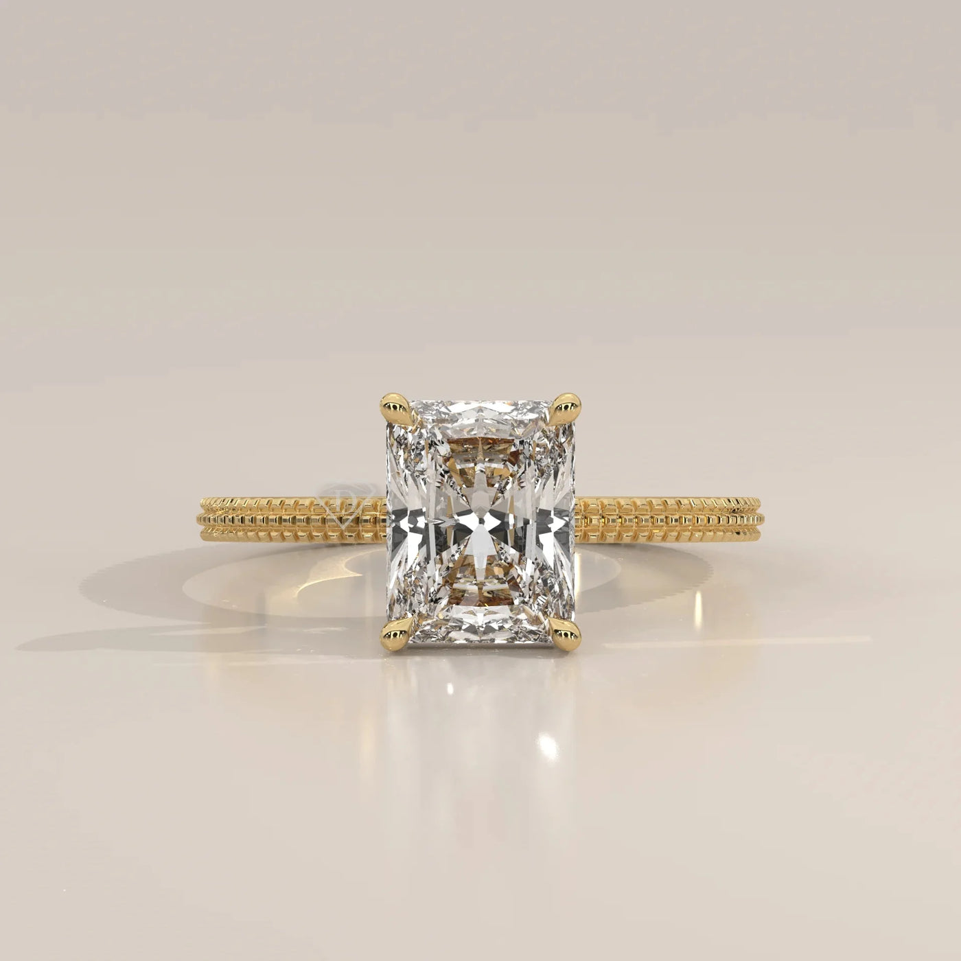 Front View: Radiant Diamond Ring with Solitaire Setting in Yellow Gold – Lab Grown – Driona Jewels