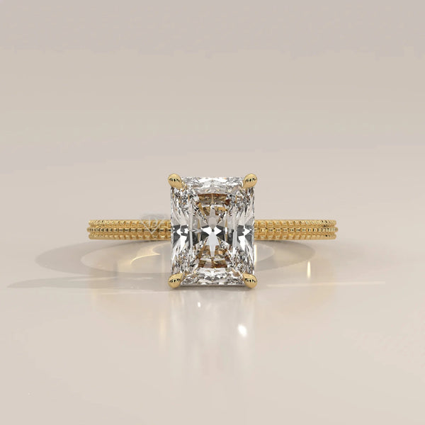 Front View: Radiant Diamond Ring with Solitaire Setting in Yellow Gold – Lab Grown – Driona Jewels