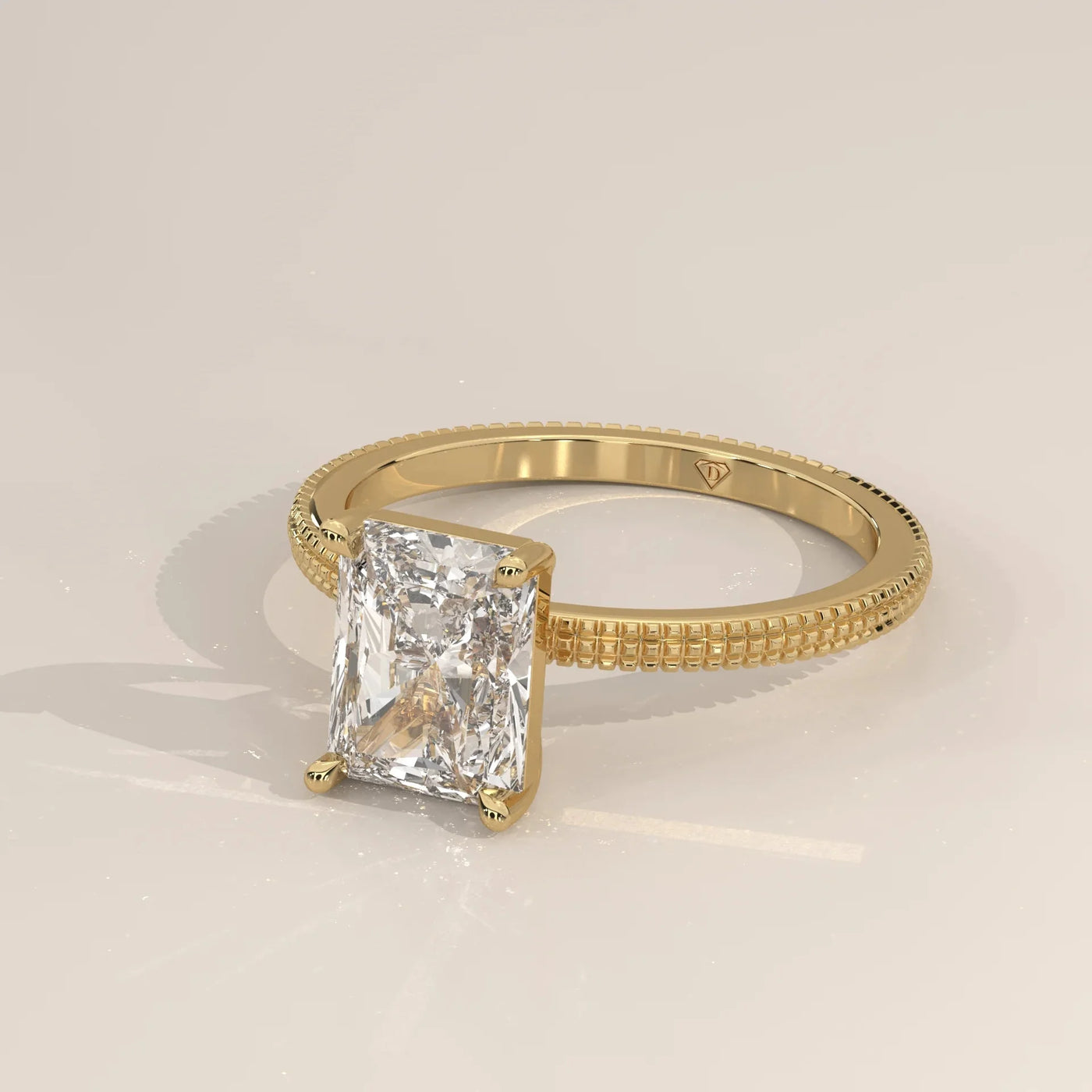 Side Profile: Radiant Diamond Ring with Solitaire Setting in Yellow Gold – Lab Grown – Driona Jewels