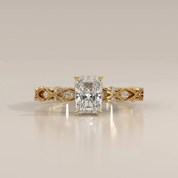 Front View: Radiant Diamond Ring with Solitaire Setting in Yellow Gold – Lab Grown – Driona Jewels