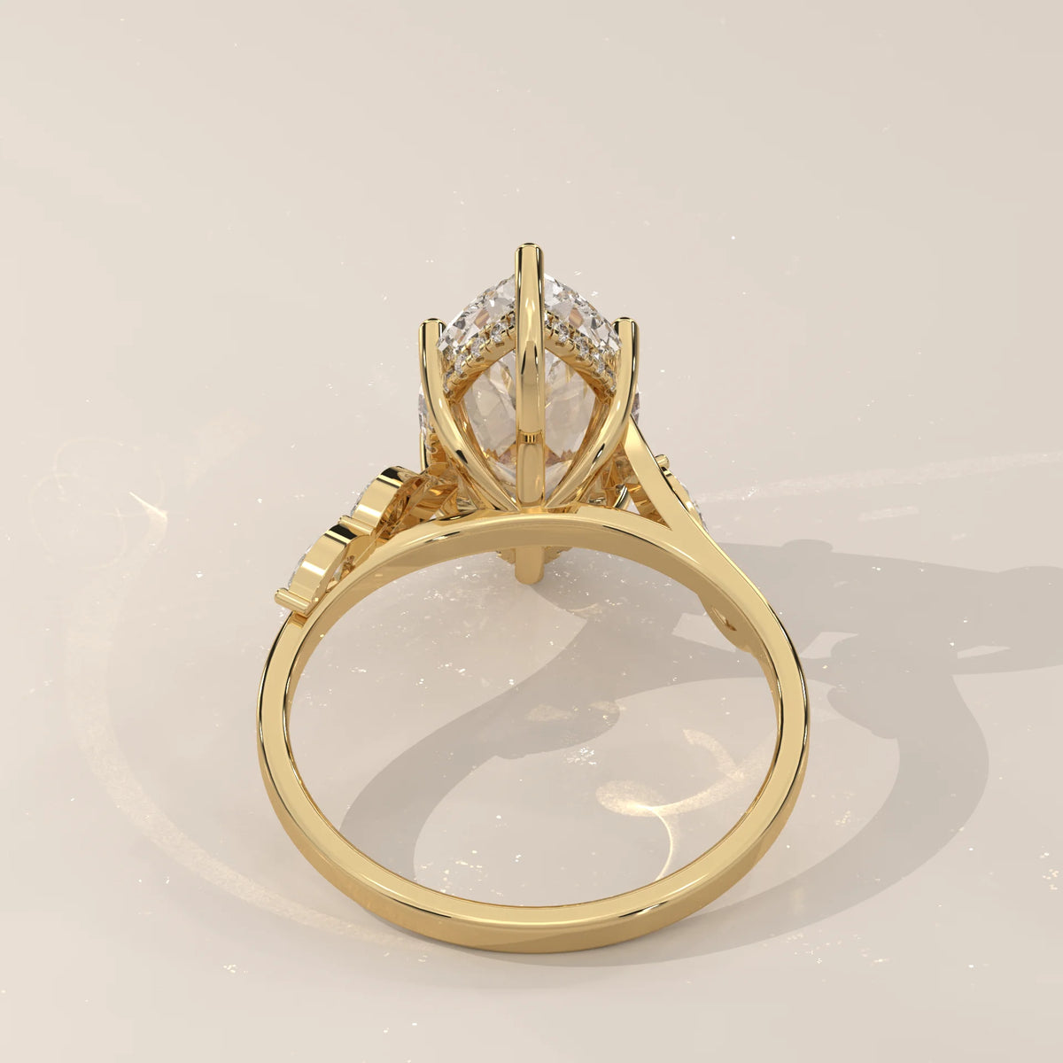 Reylona 5 Carat Marquise Lab Grown Diamond Ring, Scattered Accents in yellow gold, shown on a plain background.
