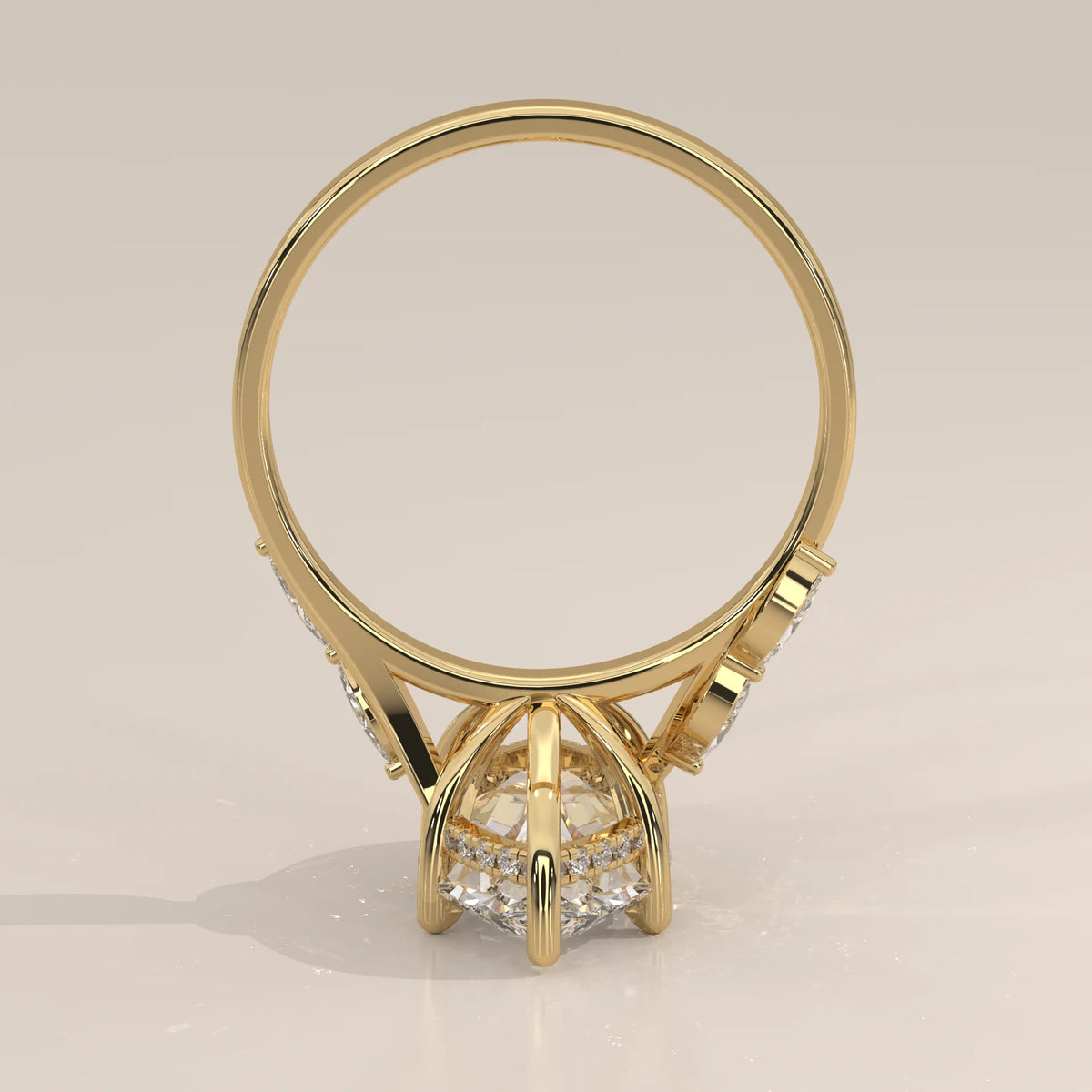 Reylona 5 Carat Marquise Lab Grown Diamond Ring, Scattered Accents in yellow gold, side profile view.
