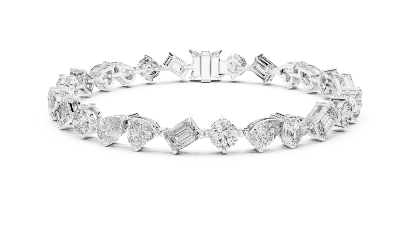 Top View: Assorted Cut Diamond Ring with Pave Setting in 14k White Gold - Lab Grown - Driona Jewels