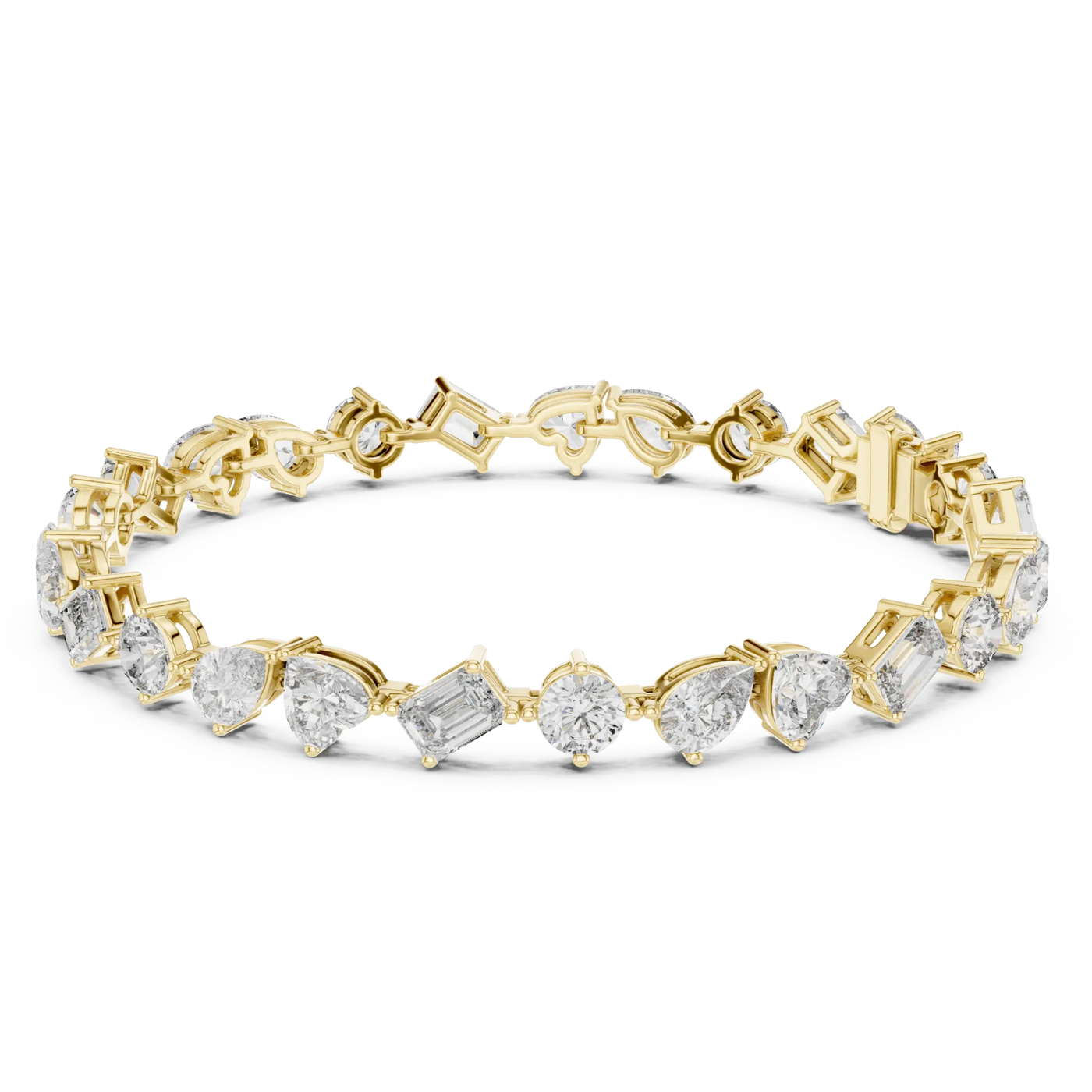 Front View: Assorted Cut Diamond Ring with Pave Setting in 14k Yellow Gold - Lab Grown - Driona Jewels