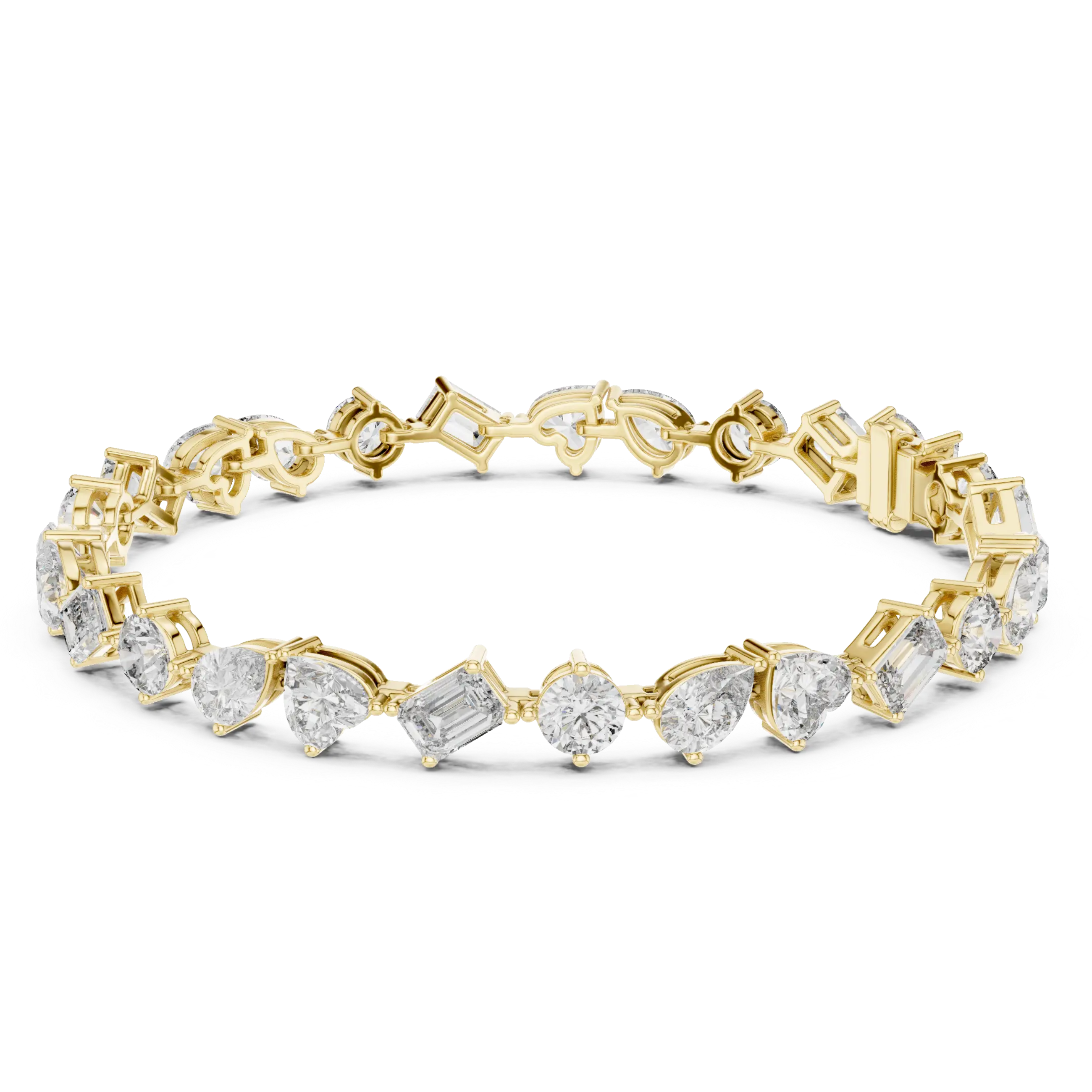 Front View: Assorted Cut Diamond Ring with Pave Setting in 14k Yellow Gold - Lab Grown - Driona Jewels