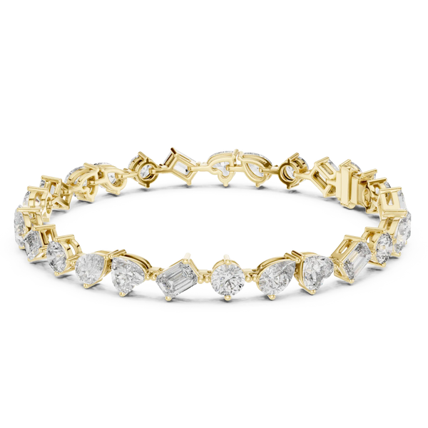 Front View: Assorted Cut Diamond Ring with Pave Setting in 14k Yellow Gold - Lab Grown - Driona Jewels