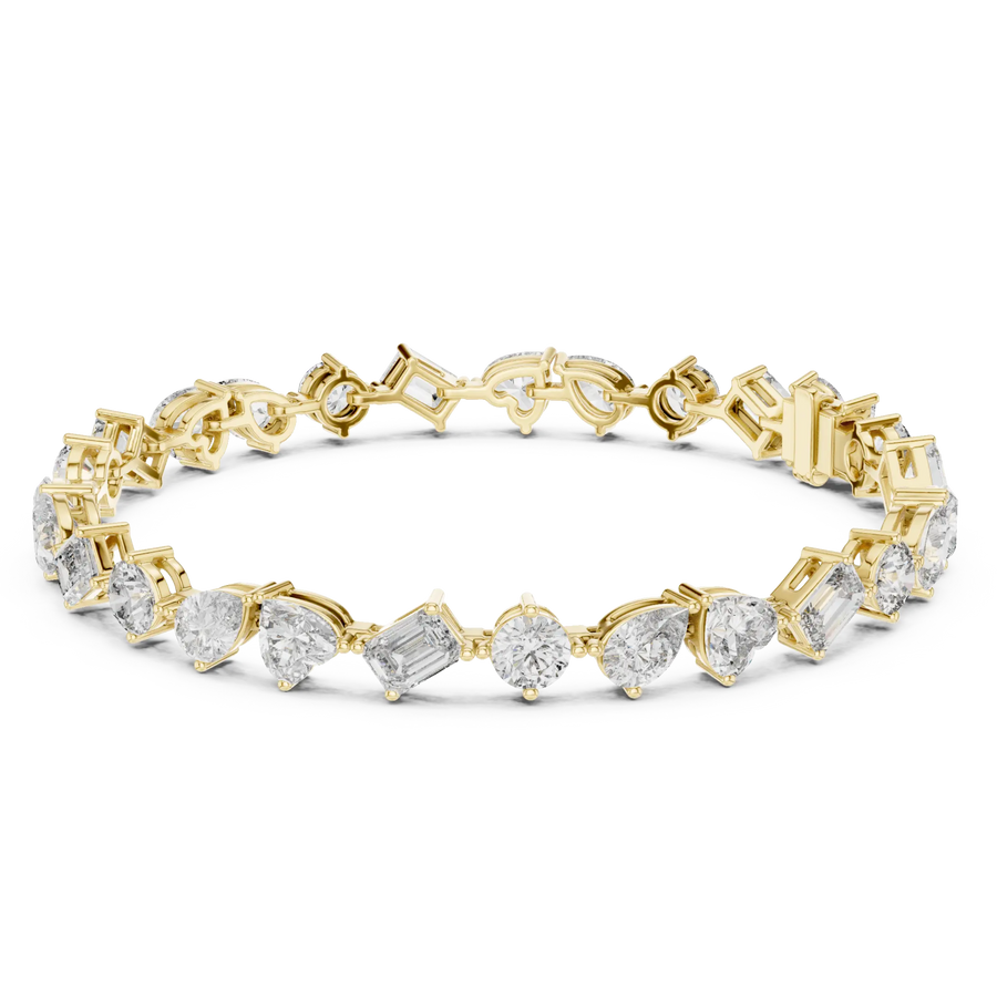 Front View: Assorted Cut Diamond Ring with Pave Setting in 14k Yellow Gold - Lab Grown - Driona Jewels
