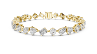 Front View: Assorted Cut Diamond Ring with Pave Setting in 14k Yellow Gold - Lab Grown - Driona Jewels