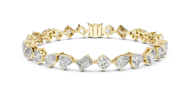 Front View: Assorted Cut Diamond Ring with Pave Setting in 14k Yellow Gold - Lab Grown - Driona Jewels