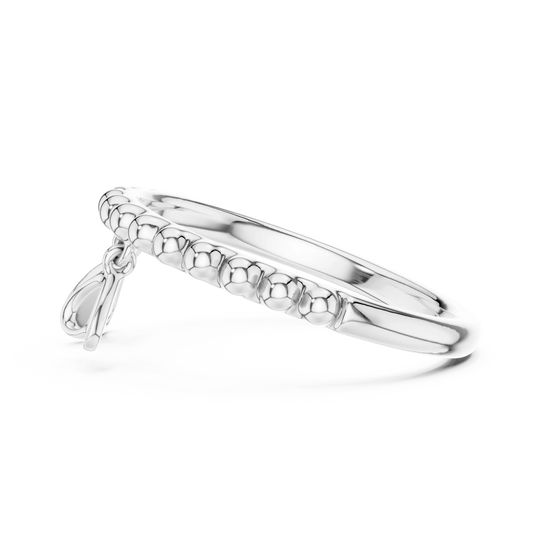 Angled view: Ring with beaded-dangle-charm Setting in silver-tone metal – Lab Grown – Driona Jewels
