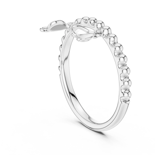 Angle View: Ring with Beaded Setting in 14K White Gold – Lab Grown – Driona Jewels
