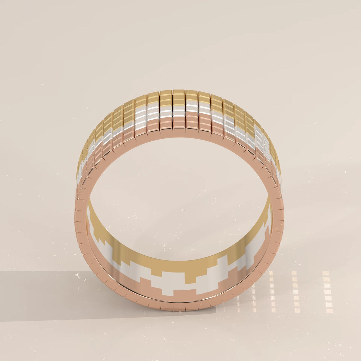 Three Tone Wide Band with Stepped Square Grid Pattern, angled view on a plain background.