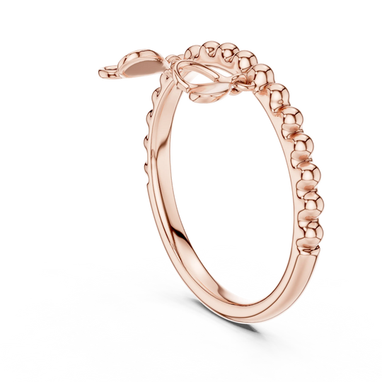 Angle View: Bow Diamond Ring with Integrated Setting in 14K Rose Gold – Lab Grown – Driona Jewels
