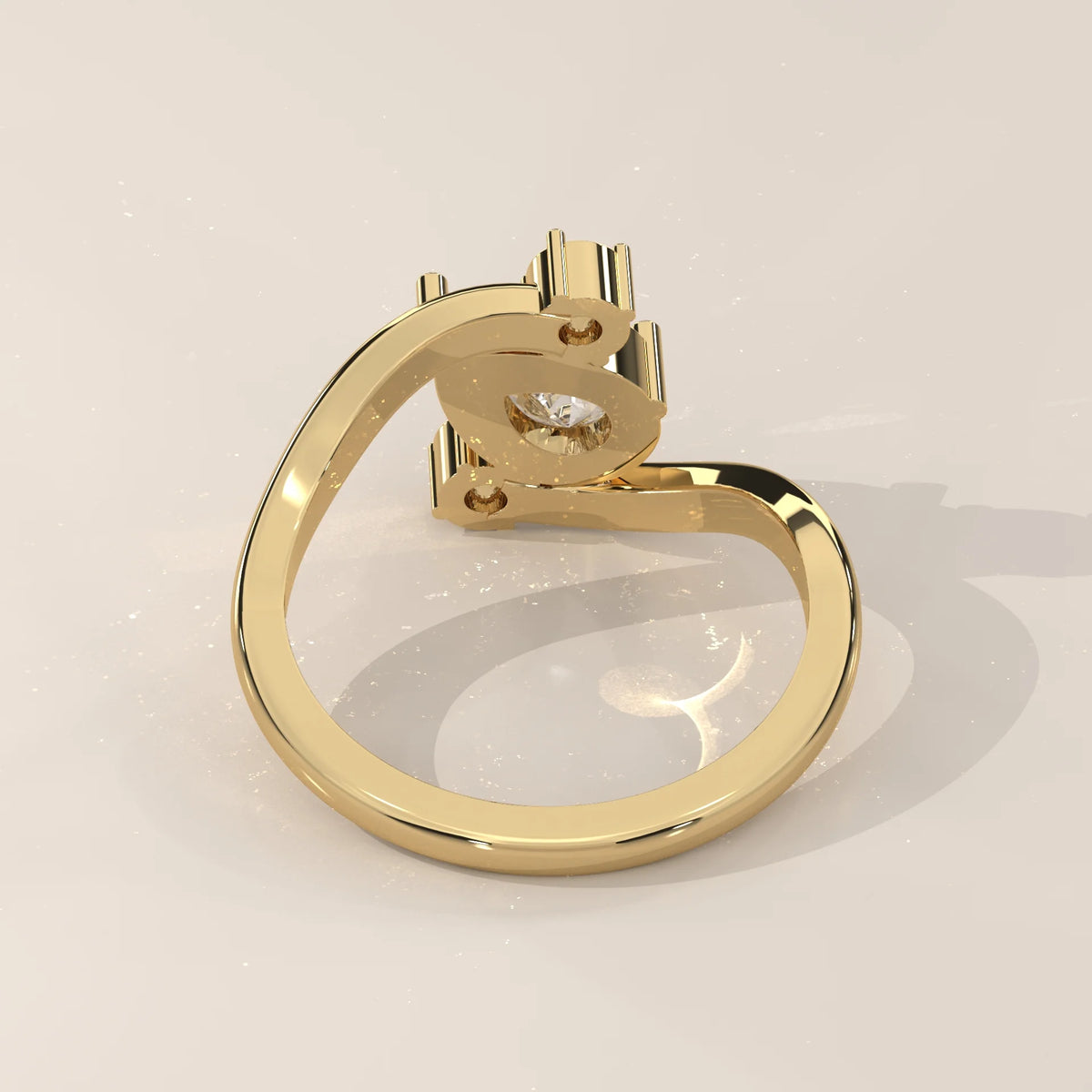 A unique 14k gold ring with a single sparkling diamond.