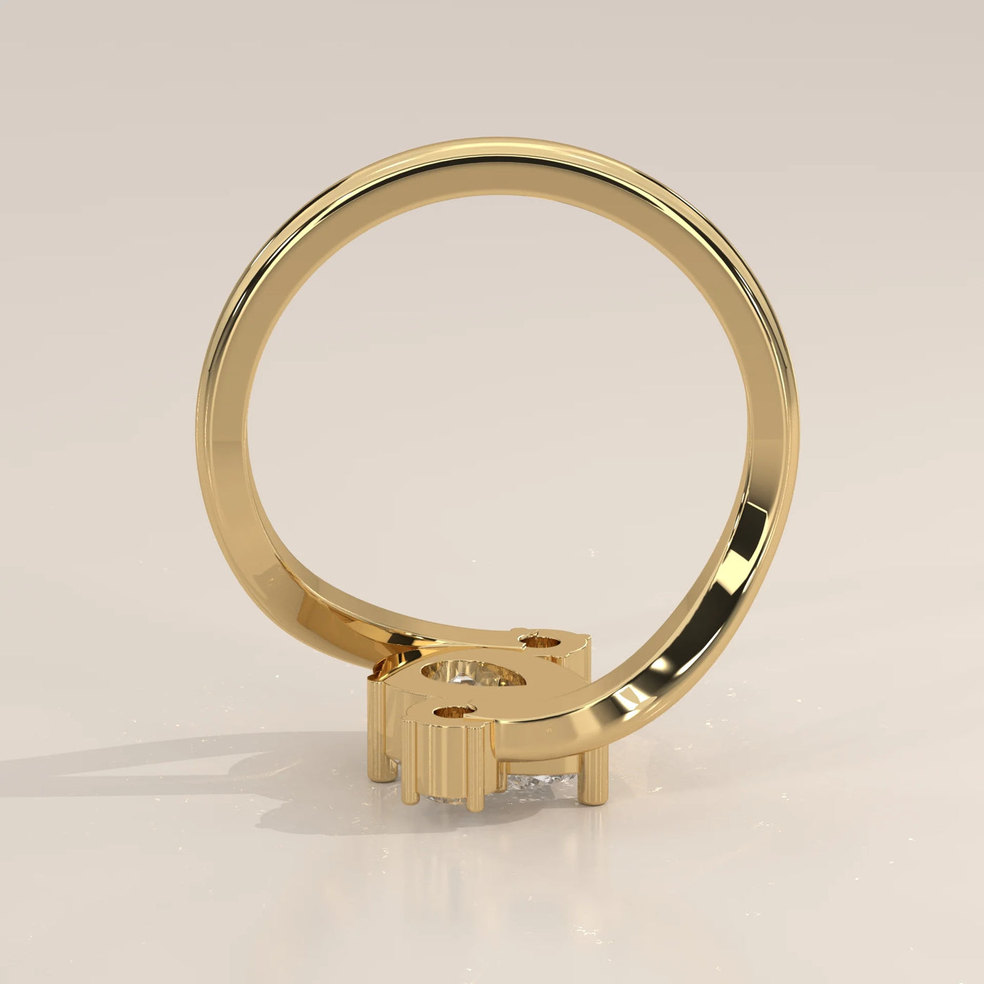 Gold ring with a large diamond and smaller stones on the band.