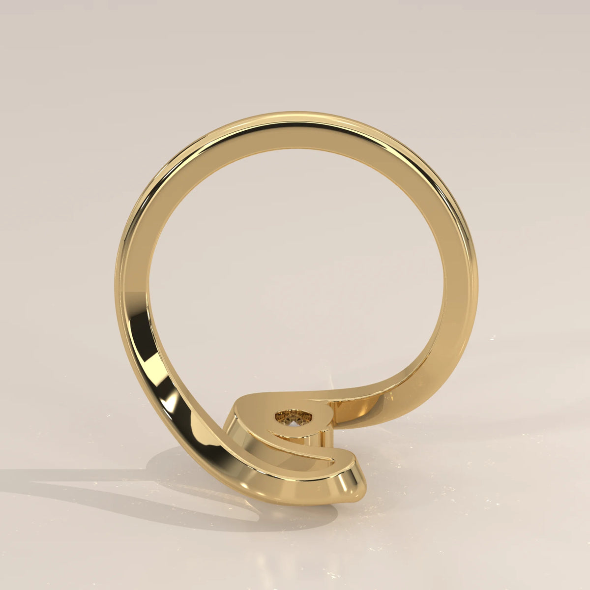 Oval Lab Grown Diamond S Curve Ring in Polished Round Wire in yellow gold, photographed from the side.
